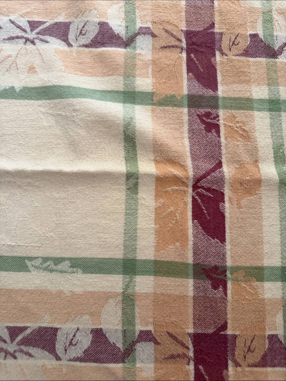 Vintage Plaid Leaf 🍁 Cotton Tablecloth in Fall Colors 46x44